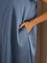 [Real Teal] SilkSilky-CA Short Sleeve Crew Neck Dress 004