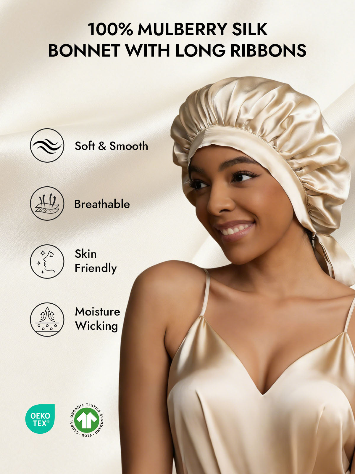 [Beige] SilkSilky-CA Pure Silk Sleep Cap 002