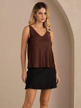 [Coffee] SilkSilky-CA Sleeveless V Neck Camisole 001