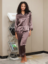 [Coffee] SilkSilky-CA Long Sleeve Lapel Collar Women's Pajamas 003
