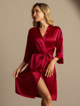 [Wine] SilkSilky-CA 3/4 Sleeve Women's Robe 003