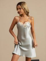 [Light Blue] SilkSilky-CA Spaghetti Strap V Neck Nightgown 003