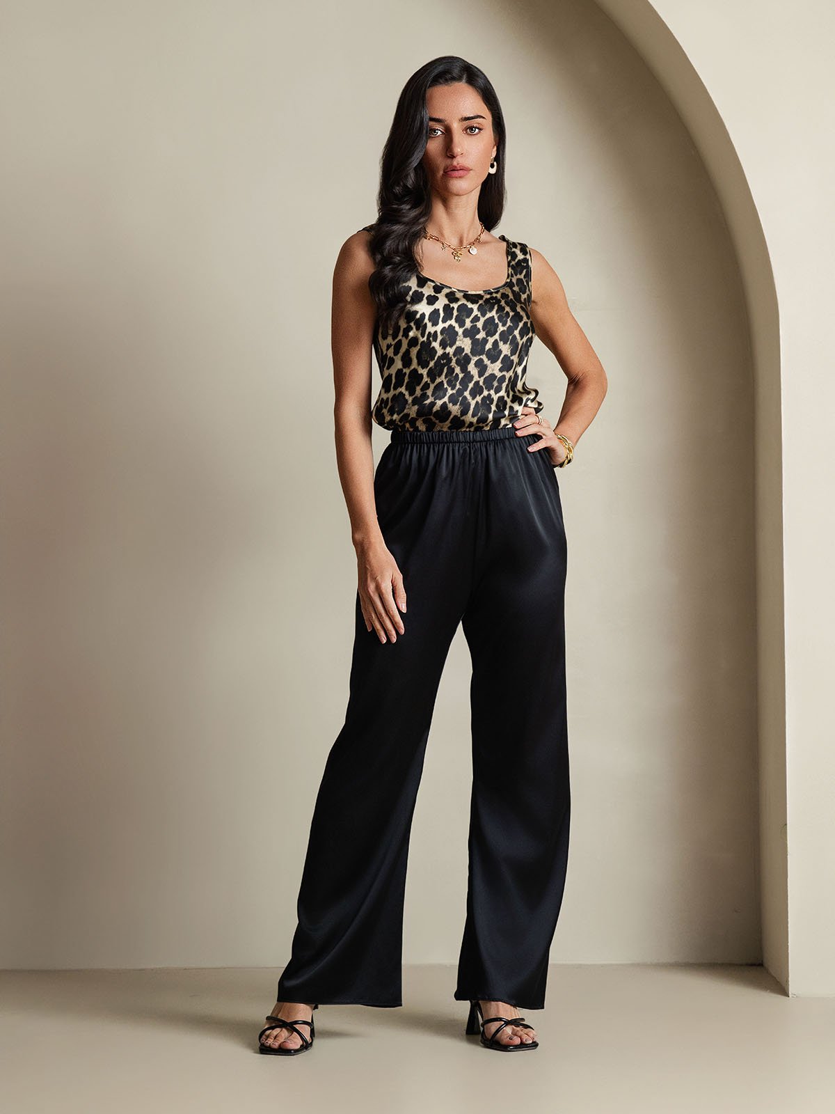 [Leopard] SilkSilky-CA 19Momme Silk U Neck Camisole 008,