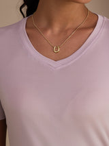 [Lavender] SilkSilky-CA Short Sleeve V Neck Women's T-Shirt 004