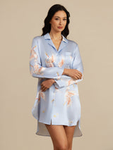 [Light Blue] SilkSilky-CA Long Sleeve Lapel Collar Nightshirt 003