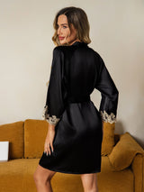 [Black] SilkSilky-CA 3/4 Sleeve Women's Robe 002