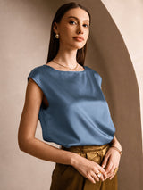 [Real Teal] SilkSilky-CA Cap Sleeve Round Neck Women's T-Shirt 001