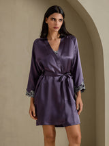 [Purple Gray] SilkSilky-CA 3/4 Sleeve V Neck Nightgown&Robe Set 005