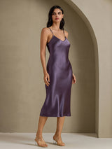 [Purple Gray] SilkSilky-CA Spaghetti Strap V Neck Dress 003