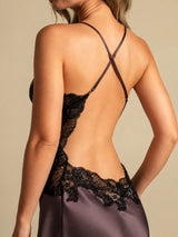 [Dark Brown] SilkSilky-CA Spaghetti Strap V Neck Nightgown 005