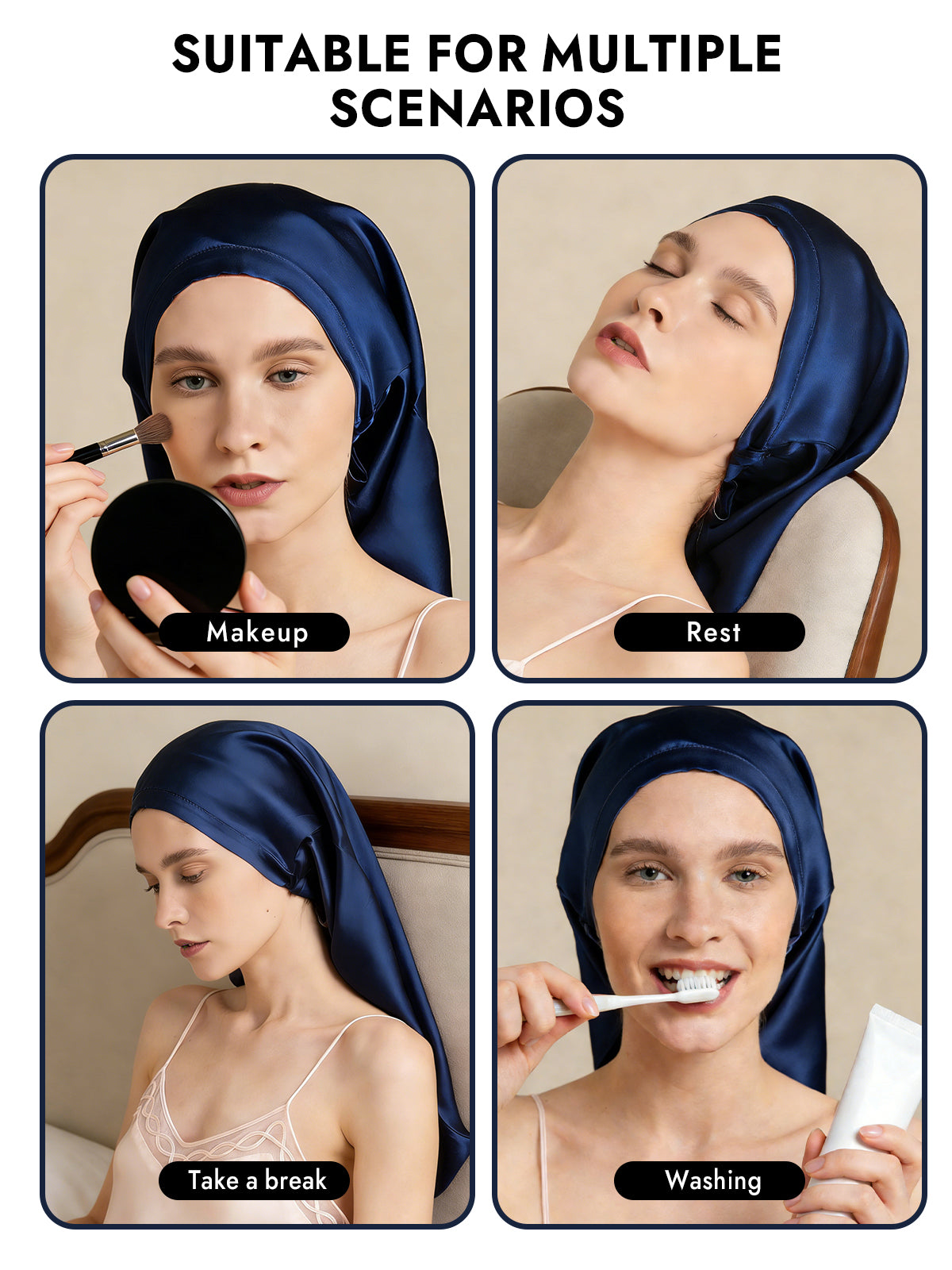 [Dark Blue] SilkSilky-CA Pure Silk Sleep Cap 007