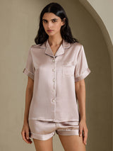 [Shadow Gray] SilkSilky-CA Short Sleeve Lapel Collar Women's Pajamas 001