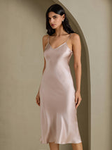 [Shadow Gray] SilkSilky-CA Spaghetti Strap V Neck Nightgown 001