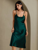 [Dark Green] SilkSilky-CA Spaghetti Strap V Neck Dress 003