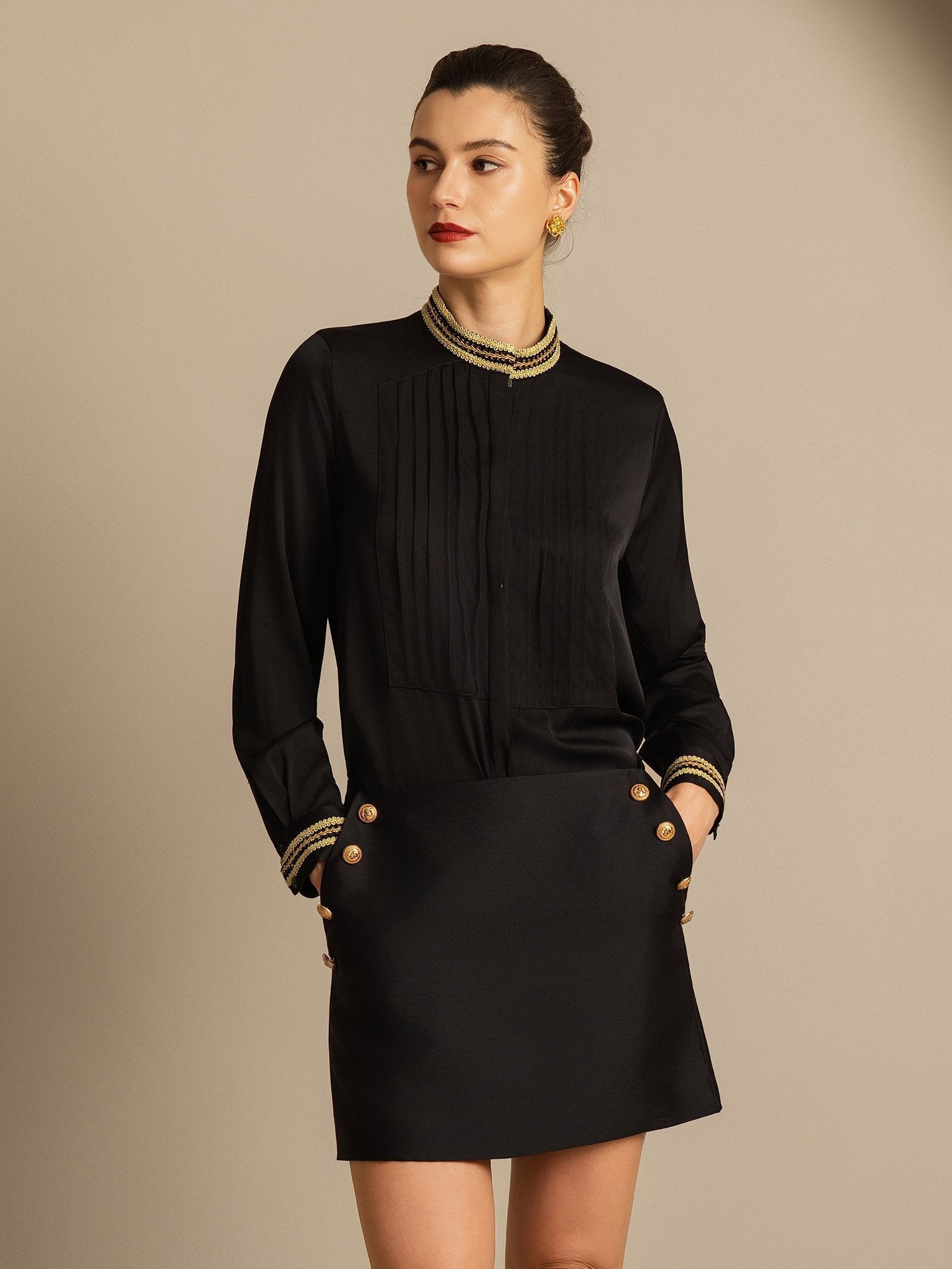 [Black] SilkSilky-CA 32Momme Silk-Wool Blend Skirt 008,