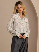 [Sage Blossom] SilkSilky-CA Long Sleeve Lapel Collar Blouse 003