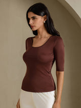 [Coffee] SilkSilky-CA Half Sleeve Women's T-Shirt 006
