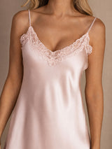 [Pink] SilkSilky-CA Spaghetti Strap V Neck Nightgown 004
