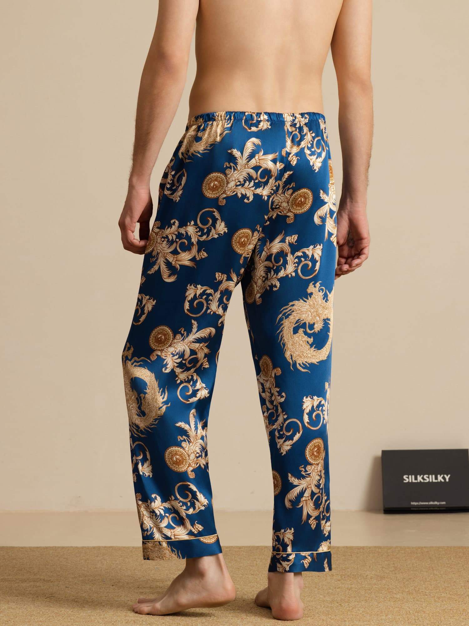 [Navy Dragon] SilkSilky-CA Mens Sleep Bottoms 002