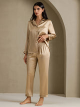 [Champagne Gold] SilkSilky-CA Long Sleeve Lapel Collar Women's Pajamas 001