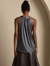 [Dark Gray] SilkSilky-CA Sleeveless Halter Women's T-Shirt 002