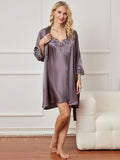 SilkSilky CA 3/4 Sleeve Nightgown&Robe Set PurpleGray 002