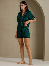 [Dark Green] SilkSilky-CA Short Sleeve Lapel Collar Women's Pajamas 008