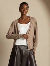 [Tan] SilkSilky-CA Long Sleeve Women's Cardigan 004