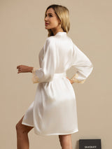 [White] SilkSilky-CA 3/4 Sleeve Women's Robe 002