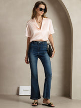[Pink] SilkSilky-CA 19Momme Silk Notched Neck Women's Shirt 007