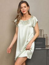 [Mint Green] SilkSilky-CA Cap Sleeve Square Neck Nightgown 004