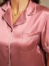 [Pale Mauve] SilkSilky-CA Short Sleeve Lapel Collar Women's Pajamas 005