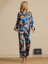 [Navy Dragon] SilkSilky-CA Long Sleeve Lapel Collar Women's Pajamas 004