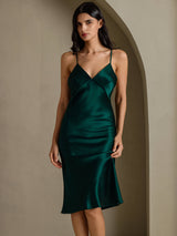[Green] SilkSilky-CA Spaghetti Strap V Neck Dress 007