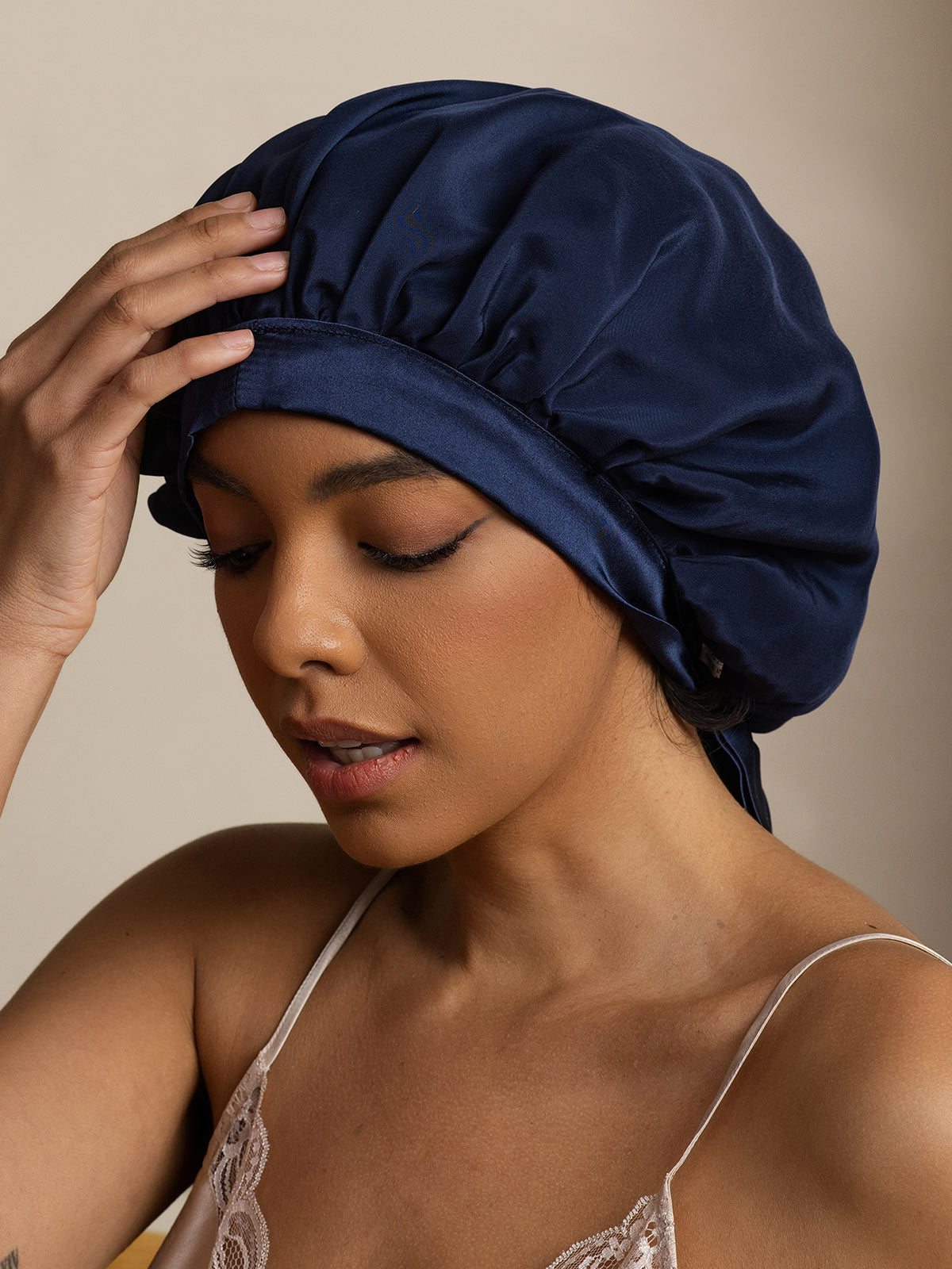 [Dark Blue] SilkSilky-CA Pure Silk Sleep Cap 002