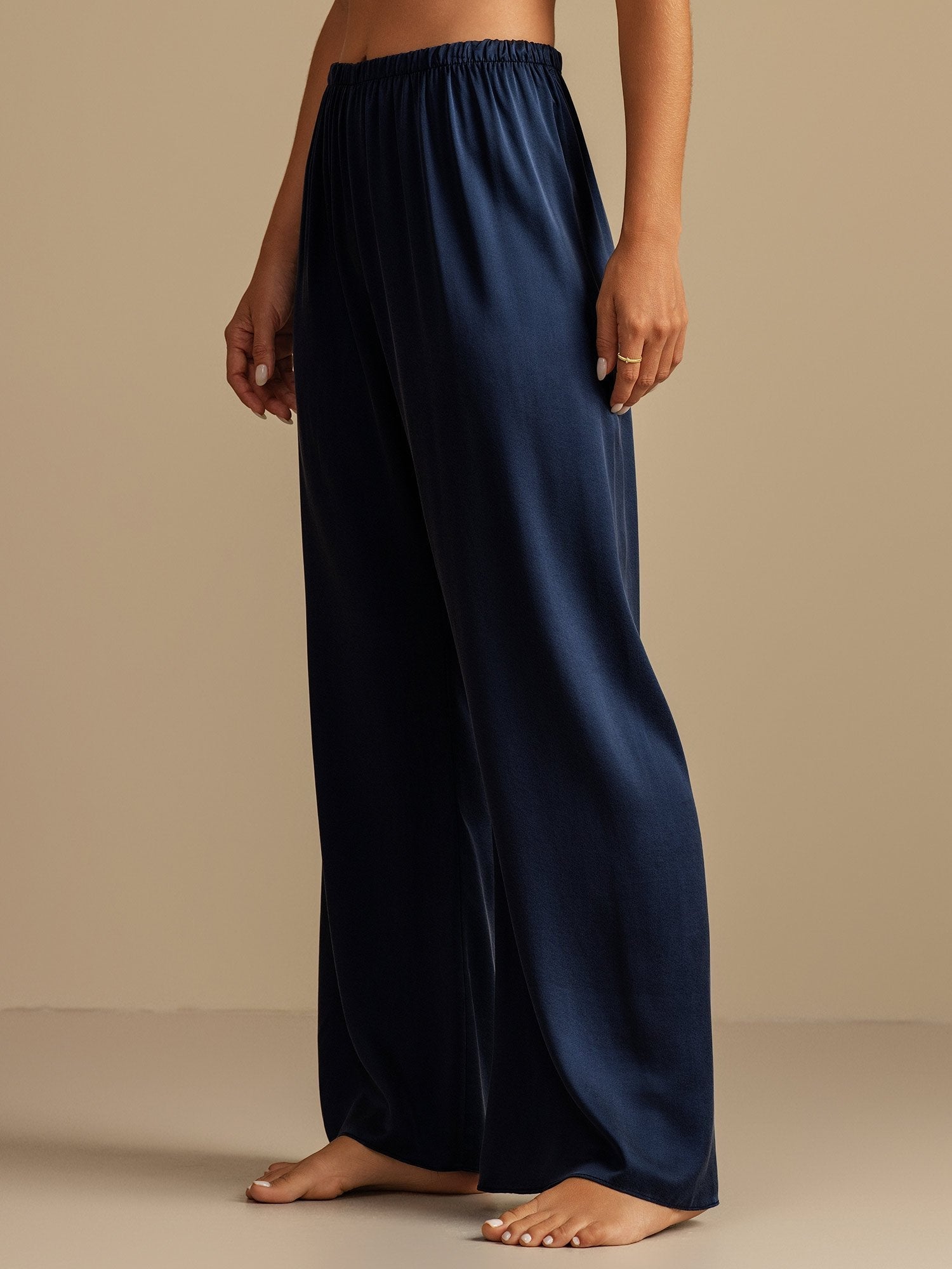 [Dark Blue] SilkSilky-CA 19Momme Washable Silk Womens Sleep Bottoms 007,