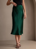 SilkSilky-CA 19Momme Pure Silk Skirt DarkGreen 001