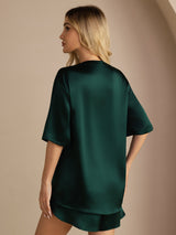 [Dark Green] SilkSilky-CA Short Sleeve Round Neck Women's Pajamas 006