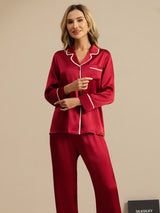 [Wine] SilkSilky-CA Long Sleeve Notch Collar Women's Pajamas 008