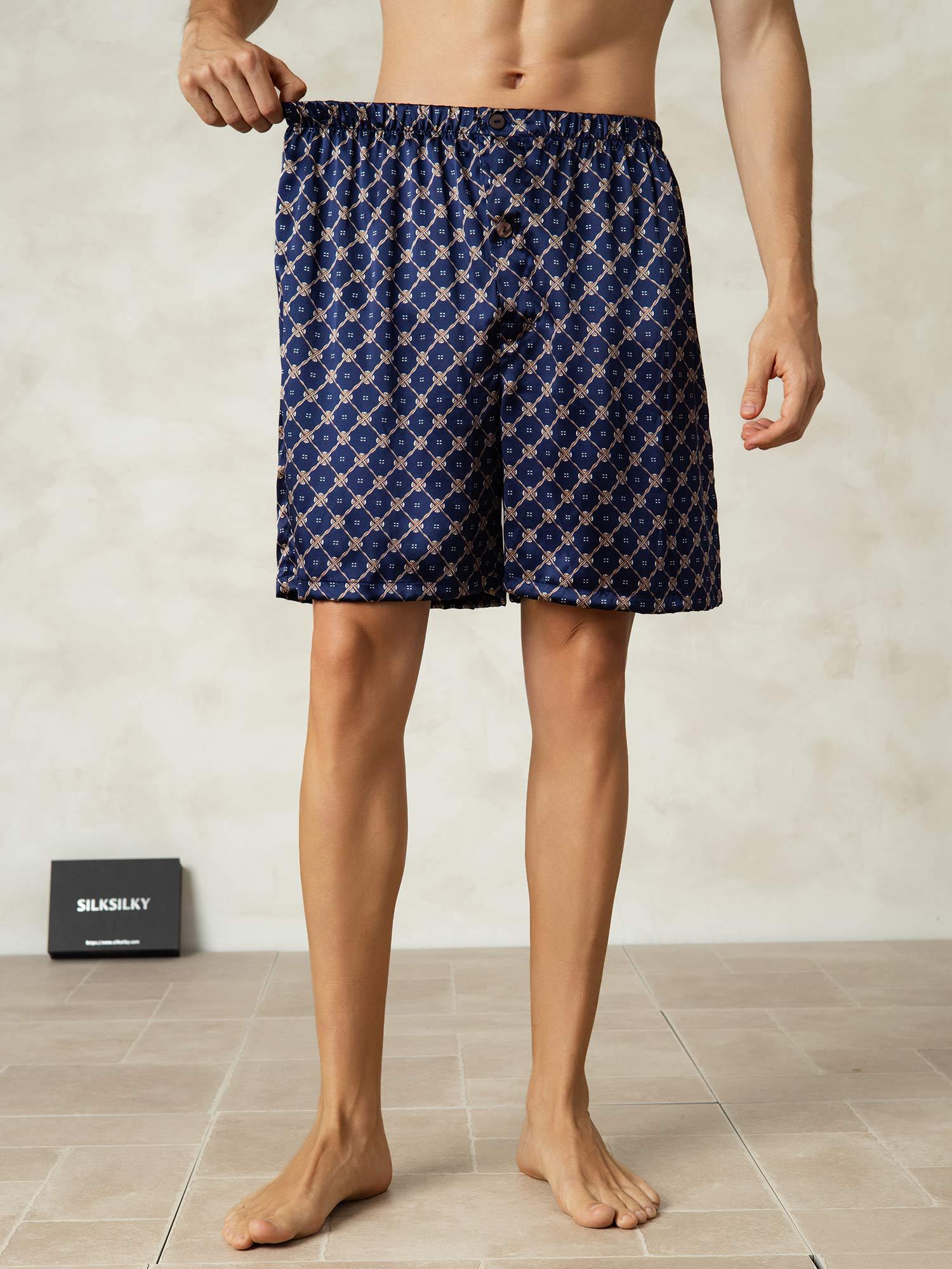 [NavyChain] SilkSilky-CA Pure Silk Mens Sleep Bottoms 005