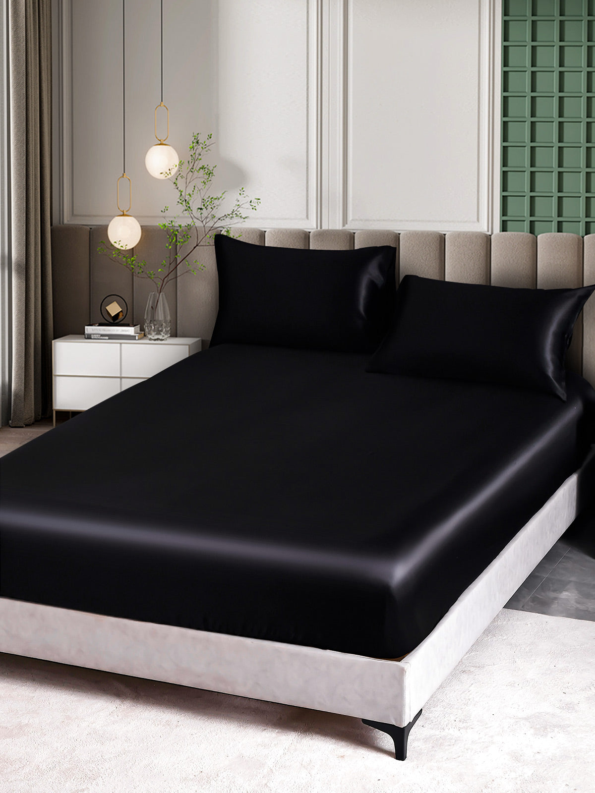 SilkSilky CA 25Momme Pure Silk Bedding Set Black 001