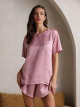 [Pale Mauve] SilkSilky-CA Short Sleeve Round Neck Women's Pajamas 004