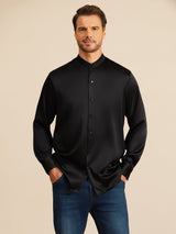 [Black] SilkSilky-CA Long Sleeve Stand Collar Men''s Shirt 001