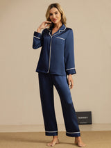 [Dark Blue] SilkSilky-CA Long Sleeve Notch Collar Women's Pajamas 006