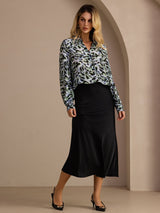 [Teal Leopard] SilkSilky-CA Long Sleeve Lapel Collar Blouse 007