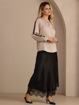 [Tan] SilkSilky-CA Long Sleeve Keyhole Neck Women's Blouse 006