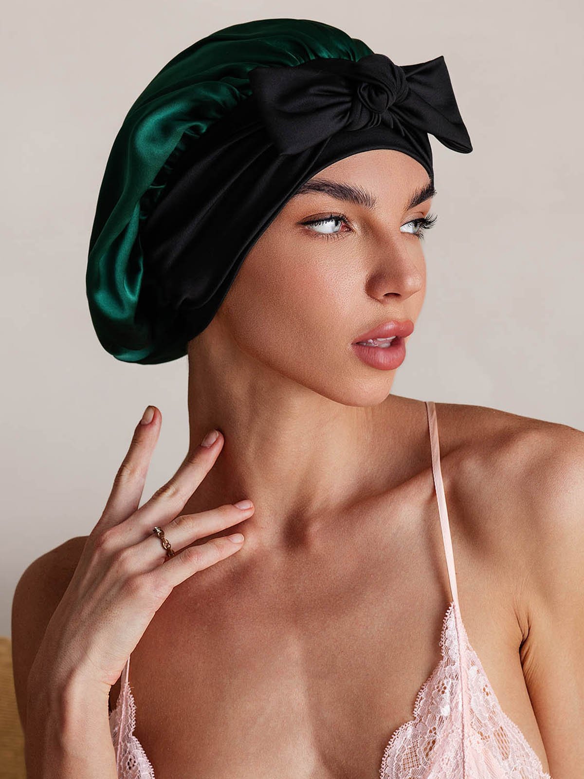 SilkSilky-CA Pure Silk Sleep Cap DarkGreen 001