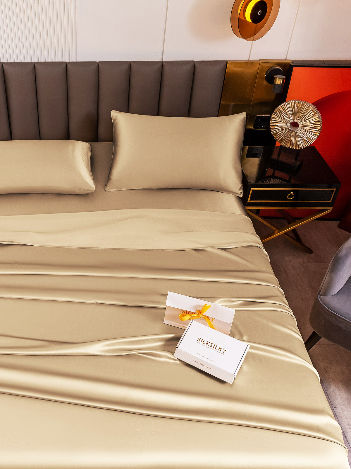 [Beige] SilkSilky-CA 19Momme Pure Silk Bedding Set 003