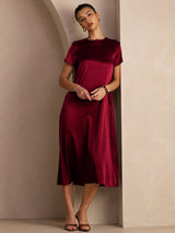 [Dark Red] SilkSilky-CA Short Sleeve Crew Neck Dress 005