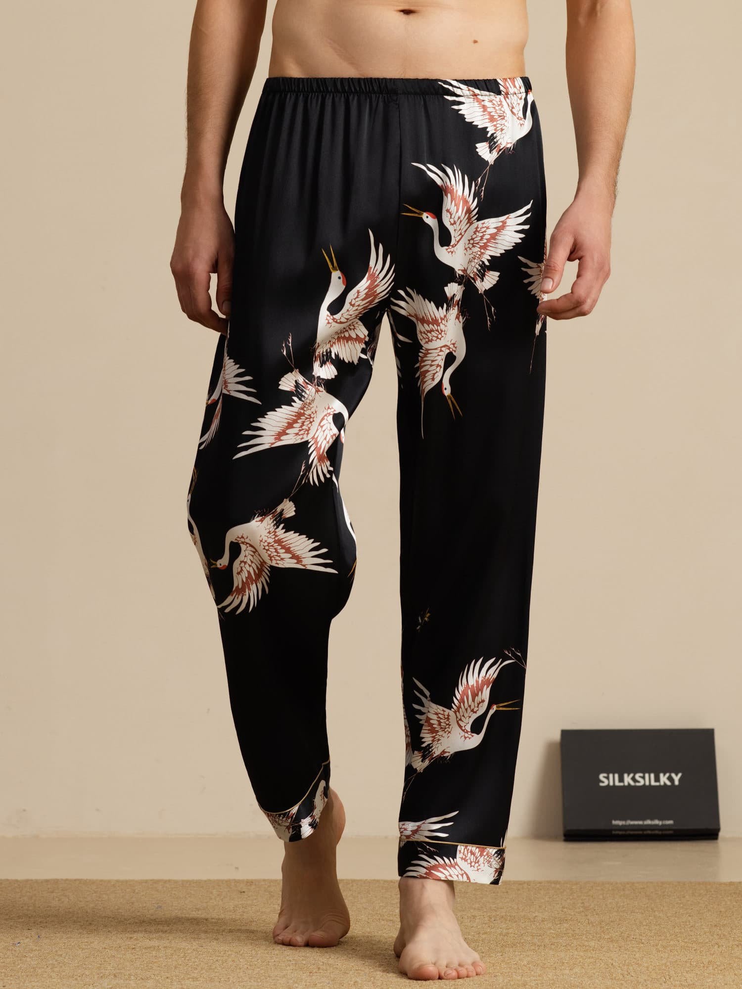 [Black] SilkSilky-CA 19Momme Mens Sleep Bottoms 003